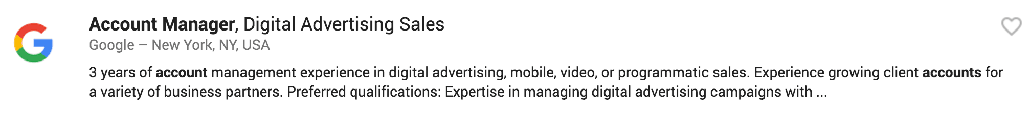 写有效的求职信-谷歌客户经理角色截图